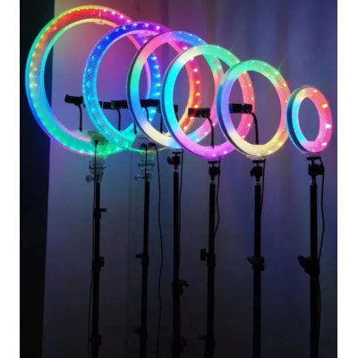 Светодиодная кольцевая лампа RGB 3D 26 см со штативом 2 м цветная двухсторонняя LED Селфи кольцо от USB Светодиодная кольцевая лампа RGB 3D 26 см со штативом 2 м цветная двухсторонняя LED Селфи кольцо от USB