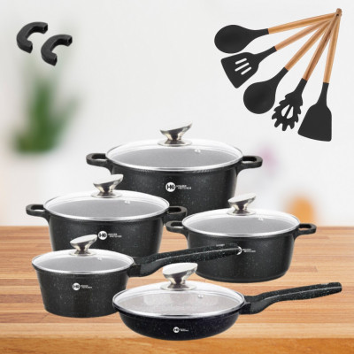 Набор кастрюль Higher Kitchen НК305 со сковородой и сотейником с антипригарным покрытием для всех типов плит
