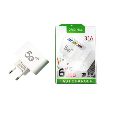 Блок питания на 6 USB порта FAST CHARGER 3.1А 5G с функцией быстрой зарядки Блок питания на 6 USB порта FAST CHARGER 3.1А 5G с функцией быстрой зарядки