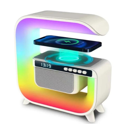 Нічник акумуляторний з бездротовим заряджанням годинником 15W G 3 RGB світильник колонка радіо Нічник акумуляторний з бездротовим заряджанням годинником 15W G 3 RGB світильник колонка радіо