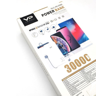 Powerbank Портативный Повербанк Veron 30000 mAh Micro Type С Lightning Пауэрбанк для зарядки телефона