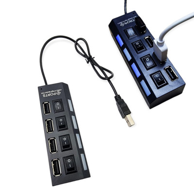 USB хаб розгалужувач на 4 порти з перемикачами на кожен порт концентратор адаптер чорний живлення USB 2.0 USB хаб розгалужувач на 4 порти з перемикачами на кожен порт концентратор адаптер чорний живлення USB 2.0
