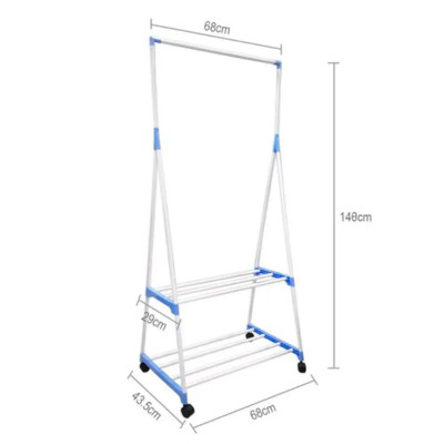 Вішалка підлогова Clothes Rack пересувна двоярусна з полицями стійка для одягу та взуття на коліщатках Вішалка підлогова Clothes Rack пересувна двоярусна з полицями стійка для одягу та взуття на коліщатках