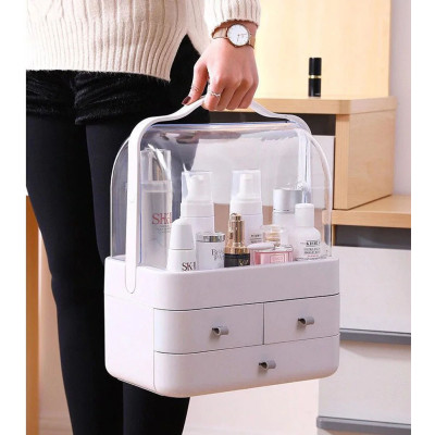 Органайзер для косметики Пылезащитный Водонепроницаемый Cosmetic Storage Box LD 288 Двухъярусный бокс Серый