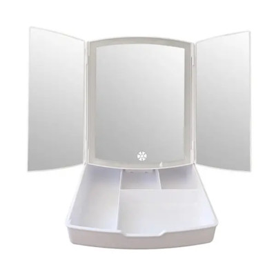 Настільне потрійне дзеркало My Fold Away з LED підсвічуванням та органайзером Портативне сенсорне дзеркало Настільне потрійне дзеркало My Fold Away з LED підсвічуванням та органайзером Портативне сенсорне дзеркало