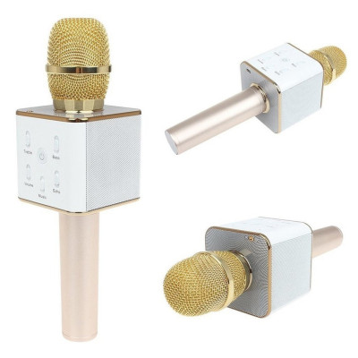 Мікрофон караоке дитячий бездротовий Q7 Золото Gold USB Bluetooth з чохлом Іграшка мікрофон з динаміком