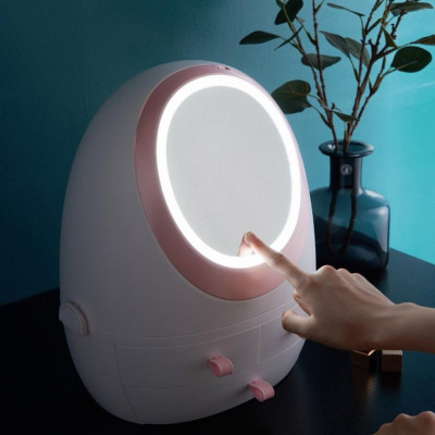 Органайзер бокс для косметики с зеркалом и LED подсветкой Настольный Кейс с защитой от влаги пыли W 1 Белый