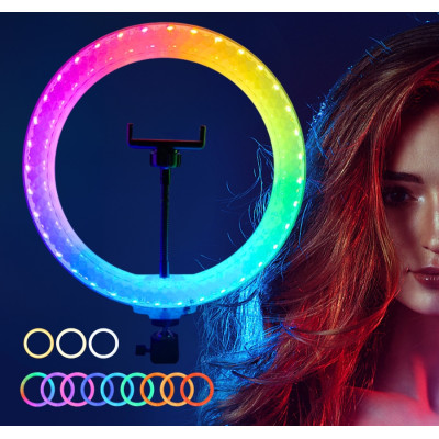 Светодиодная лампа  кольцевая 3D RGB 26 см цветная двухсторонняя LED Селфи кольцо для фото блогеров от usb