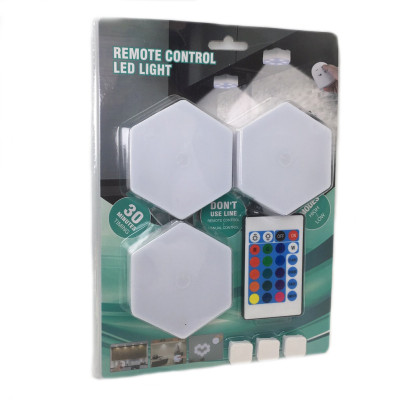 Светильник модульный LED RGB сенсорный шестигранный с пультом составная лампа соты настенные комплект 3 шт Светильник модульный LED RGB сенсорный шестигранный с пультом составная лампа соты настенные комплект 3 шт