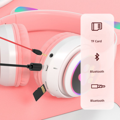 Наушники Беспроводные Bluetooth с кошачьими ушками STN 28 детская игровая гарнитура с FM модулем и подсветкой Наушники Беспроводные Bluetooth с кошачьими ушками STN 28 детская игровая гарнитура с FM модулем и подсветкой