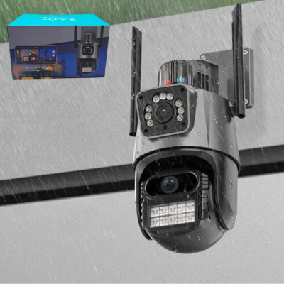 Поворотная уличная WiFi видеокамера P11-6MP Камера наружного видеонаблюдения с 2 объективами и ночной съемкой