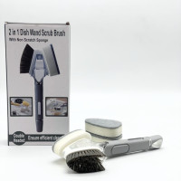 Двостороння щітка для миття посуду Dish Wand Scrub Вrush 2в1 кухонна губка з дозатором та насадками
