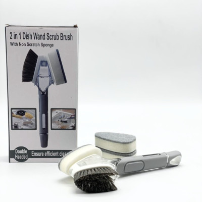 Двостороння щітка для миття посуду Dish Wand Scrub Вrush 2в1 кухонна губка з дозатором та насадками Двостороння щітка для миття посуду Dish Wand Scrub Вrush 2в1 кухонна губка з дозатором та насадками