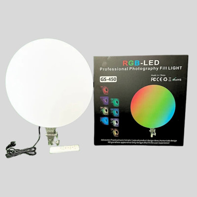 Светодиодная круглая лампа с пультом цветная 45см RGB-LED Fill Light GS-450 портативный видеосвет для съёмки Светодиодная круглая лампа с пультом цветная 45см RGB-LED Fill Light GS-450 портативный видеосвет для съёмки