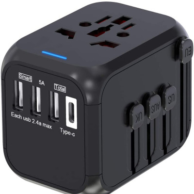 Універсальний мережевий USB адаптер для подорожей та дому Travel Adapter перехідник для розеток Чорний Універсальний мережевий USB адаптер для подорожей та дому Travel Adapter перехідник для розеток Чорний