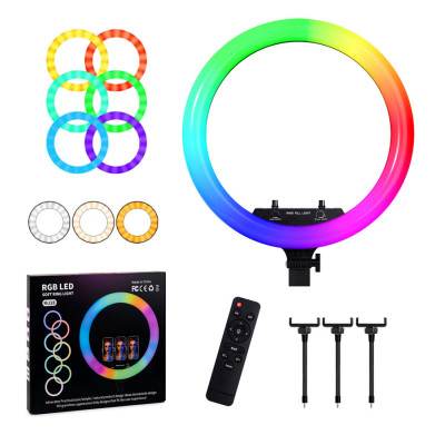 Кільцева кольорова LED лампа RGB 45 см Світлодіодна професійна селфі лампа для фото відеозйомок MJ18