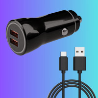 Автомобільний зарядний пристрій із швидкою зарядкою та 2 USB роз'ємами комплект з кабелем зарядки USB TypeС Автомобільний зарядний пристрій із швидкою зарядкою та 2 USB роз'ємами комплект з кабелем зарядки USB TypeС