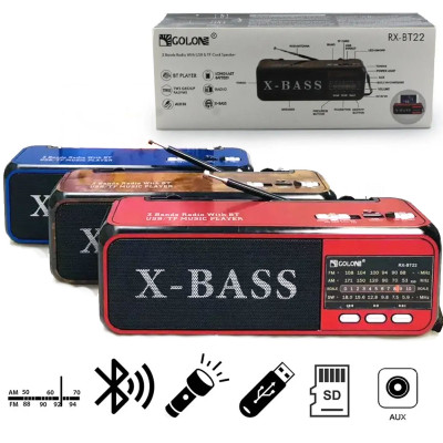 Аккумуляторный радиоприемник GOLON RX BT22 с фонарем и Bluetooth колонкой с входом под usb и флеш карту Аккумуляторный радиоприемник GOLON RX BT22 с фонарем и Bluetooth колонкой с входом под usb и флеш карту