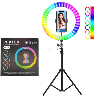 Светодиодная кольцевая лампа RGB 3D 36 см со штативом 2 м цветная двухсторонняя LED Селфи кольцо от USB Светодиодная кольцевая лампа RGB 3D 36 см со штативом 2 м цветная двухсторонняя LED Селфи кольцо от USB