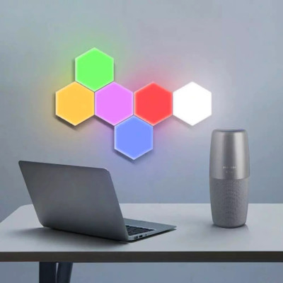 Светильник модульный LED RGB сенсорный шестигранный с пультом составная лампа соты настенные комплект 3 шт Светильник модульный LED RGB сенсорный шестигранный с пультом составная лампа соты настенные комплект 3 шт