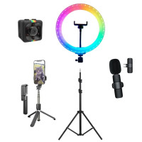 Набір блогера 5в1 Світлодіодна кільцева лампа RGB 3D 26см Штатив Екш камера Блютус трипод Петличний мікрофон Набір блогера 5в1 Світлодіодна кільцева лампа RGB 3D 26см Штатив Екш камера Блютус трипод Петличний мікрофон
