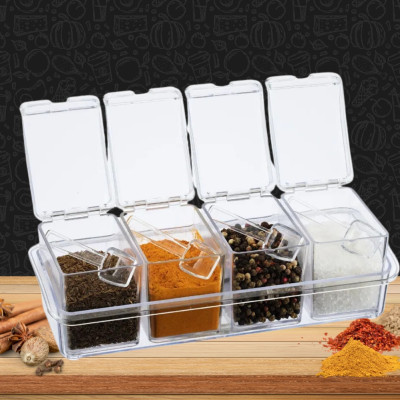 Баночки для специй 4 шт с подставкой Crystal seasoning box Набор прозрачных контейнеров для приправ