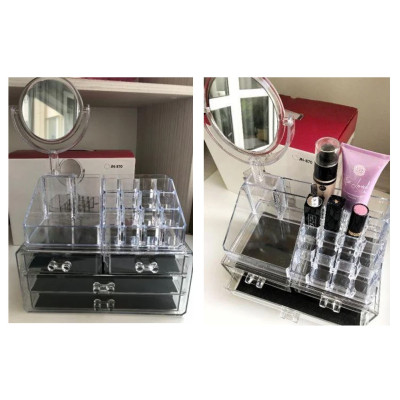 Акриловий органайзер з дзеркалом Універсальний бокс для косметики Cosmetic Storage Box Підставка для помад Акриловий органайзер з дзеркалом Універсальний бокс для косметики Cosmetic Storage Box Підставка для помад