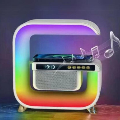 Нічник акумуляторний з бездротовим заряджанням годинником 15W G 3 RGB світильник колонка радіо Нічник акумуляторний з бездротовим заряджанням годинником 15W G 3 RGB світильник колонка радіо