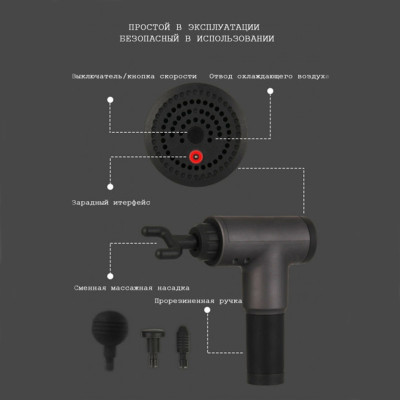 Массажер мышечный RH 320 ручной Аккумуляторный перкуссионный Массажный 4 насадки для мышц Массажер мышечный RH 320 ручной Аккумуляторный перкуссионный Массажный 4 насадки для мышц