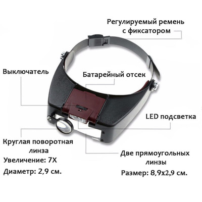 Бинокулярная налобная лупа Magnifier очки с регулируемой подсветкой Увеличительные стекла Лупа для рукоделия