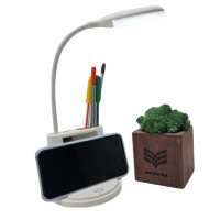 Лампа настольная светодиодная LED с зеркалом и подставка для телефона YW9071 Белая Настольный светильник