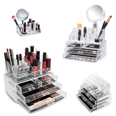 Акриловий органайзер з дзеркалом Універсальний бокс для косметики Cosmetic Storage Box Підставка для помад Акриловий органайзер з дзеркалом Універсальний бокс для косметики Cosmetic Storage Box Підставка для помад