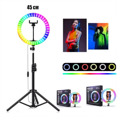 Набор блогера 5в1 Кольцевая RGB LED лампа 45см Штатив 2м Селфи трипод Bluetooth Петличный микрофон экшн камера Набор блогера 5в1 Кольцевая RGB LED лампа 45см Штатив 2м Селфи трипод Bluetooth Петличный микрофон экшн камера
