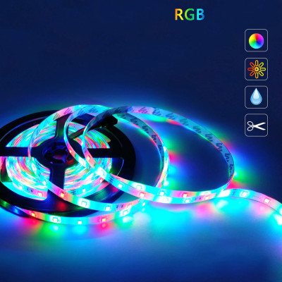 Светодиодная LED лента RGB 5 м силиконовая с пультом и переходником светодиодное освещение Светодиодная LED лента RGB 5 м силиконовая с пультом и переходником светодиодное освещение