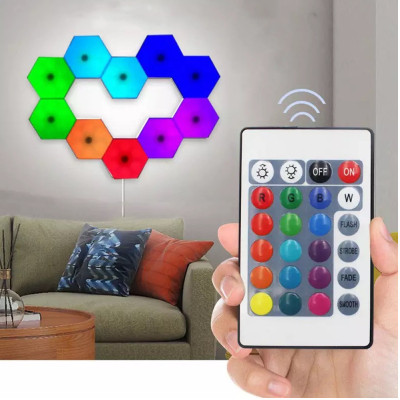 Светильник модульный LED RGB сенсорный шестигранный с пультом составная лампа соты настенные комплект 6 шт Светильник модульный LED RGB сенсорный шестигранный с пультом составная лампа соты настенные комплект 6 шт