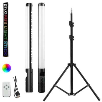 Лампа Led аккумуляторная жезл RGB Light Stick с пультом и штативом 2м светодиодная разноцветная лампа палка