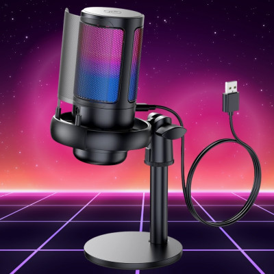 Конденсаторный микрофон для ПК ME6S Микрофон студийный с подавлением шума и RGB подсветкой сенсорный от USB