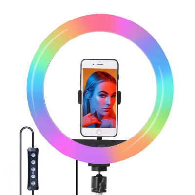 Світлодіодна кільцева RGB LED лампа різнобарвна 38 см MJ38 Набір блогера селфи кільце зі штативом Світлодіодна кільцева RGB LED лампа різнобарвна 38 см MJ38 Набір блогера селфи кільце зі штативом
