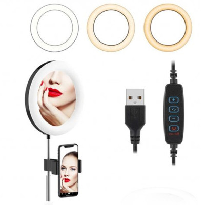 Кільцева лампа Ra95 з дзеркалом та USB Набір блогера 26 см світлодіодне селфі кільце зі штативом 2 м Кільцева лампа Ra95 з дзеркалом та USB Набір блогера 26 см світлодіодне селфі кільце зі штативом 2 м