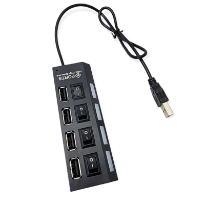 USB хаб розгалужувач на 4 порти з перемикачами на кожен порт концентратор адаптер чорний живлення USB 2.0 USB хаб розгалужувач на 4 порти з перемикачами на кожен порт концентратор адаптер чорний живлення USB 2.0