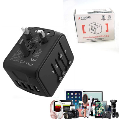 Универсальный сетевой USB адаптер для путешествий и дома Travel Adapter переходник для розеток Черный