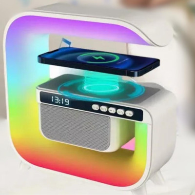 Нічник акумуляторний з бездротовим заряджанням годинником 15W G 3 RGB світильник колонка радіо Нічник акумуляторний з бездротовим заряджанням годинником 15W G 3 RGB світильник колонка радіо