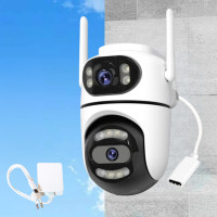 Камера наружного видеонаблюдения Q2 WiFi проводная с 2 объективами и датчиком движения поворотная уличная IP камера Камера наружного видеонаблюдения Q2 WiFi проводная с 2 объективами и датчиком движения поворотная уличная IP камера
