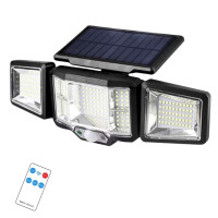 Уличный тройной прожектор с солнечной панелью JB2188 Solar 136 SMD LED фонарь с датчиком движения и пультом ДУ