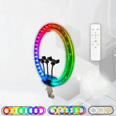 Светодиодная кольцевая лампа RGB 3D 45 см со штативом 2 м цветная двухсторонняя LED Селфи кольцо Светодиодная кольцевая лампа RGB 3D 45 см со штативом 2 м цветная двухсторонняя LED Селфи кольцо