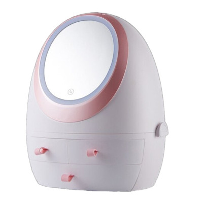 Органайзер бокс для косметики с зеркалом и LED подсветкой Настольный Кейс с защитой от влаги пыли W 1 Белый