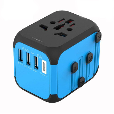 Универсальный сетевой  USB micro адаптер для путешествий и дома Adapter Travel Переходник для розеток Синий