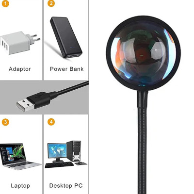 Проекційний світильник USB проектор гнучка атмосферна лампа для фото Sunset Lamp 16 кольорів з пультом Проекційний світильник USB проектор гнучка атмосферна лампа для фото Sunset Lamp 16 кольорів з пультом