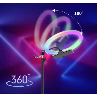 Кольцевая лампа светодиодная 3D RGB 36 см цветная двухсторонняя LED Селфи кольцо для фото блогеров от usb