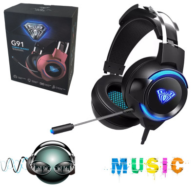 Наушники с микрофоном Игровые Mixie G 91 со светодиодной подсветкой проводные басовые стереонаушники Наушники с микрофоном Игровые Mixie G 91 со светодиодной подсветкой проводные басовые стереонаушники